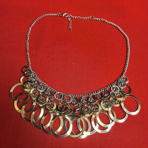 Bib Collar Statement Necklace Two Toned Circular Pendants Layered Ring Necklace